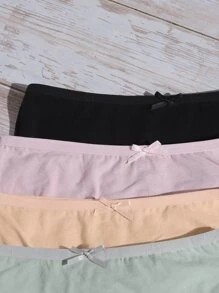 Women's Casual Multicolor Plain Bikini Briefs With Bow Detail Medium Stretch Fabric Underwear - Multicolor - View 4