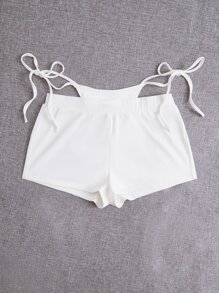 SHEIN ICON Rhinestone Letter Graphic Cut Out Waist Shorts - White - View 3