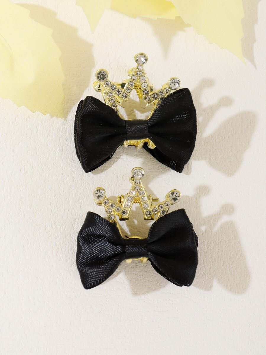 2入組女孩皇冠和蝴蝶結裝飾髮夾
