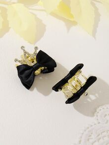 2入組女孩皇冠和蝴蝶結裝飾髮夾