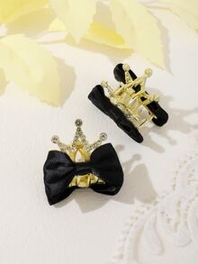2入組女孩皇冠和蝴蝶結裝飾髮夾