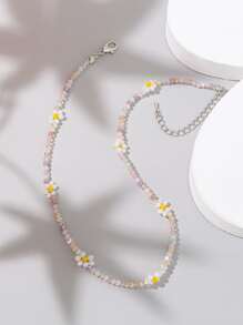 花朵裝飾串珠項鏈 - 彩色 - 查看 1