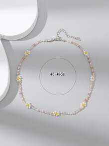 花朵裝飾串珠項鏈 - 彩色 - 查看 3