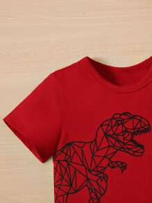 SHEIN 男嬰恐龍印花T恤和腰部抽繩短褲 - 紅色 - 查看 4