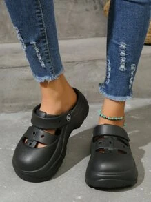 Women Hollow Out Vented Clogs, EVA Fashion Clogs - Black - View 1