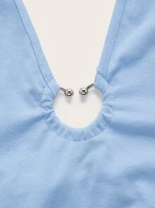 SHEIN ICON Solid Ring Decor Halter Top - Baby Blue - View 4