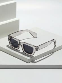 1pc Men's Retro Thick Frame Square Fashion Glasses With Rubber Frame For In Summer, Stylish Eyewear With Heavy Texture Suitable For Daily Commute. Available In Black, Brown, Clear Gray, Neutral Geometric Cube-Shaped Cyber-Style Glasses (With Eyeglass Cord) Halloween For Summer Beach Vacation,Outdoor,Travel - Dark Grey - View 2