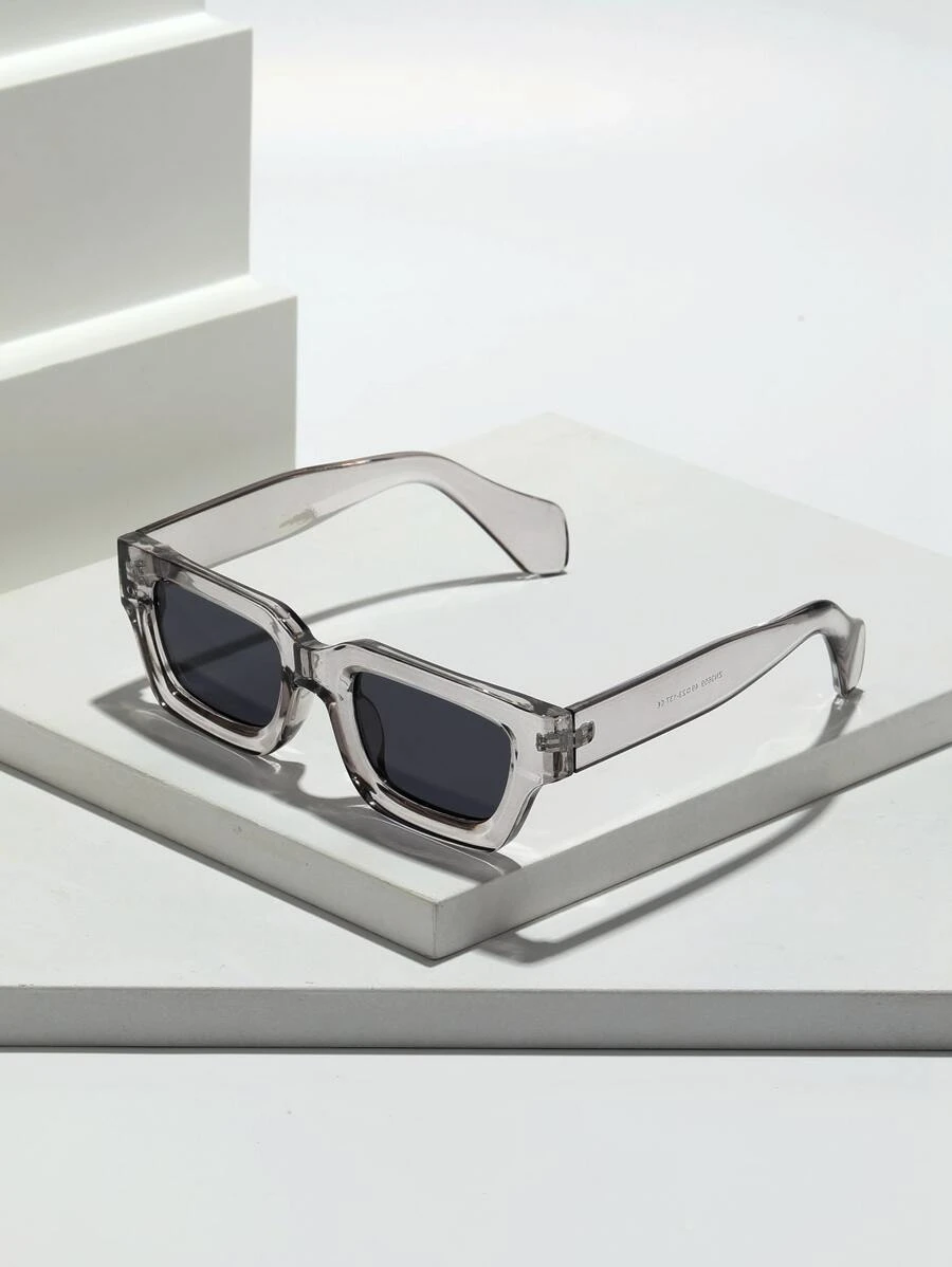 1pc Men's Retro Thick Frame Square Fashion Glasses With Rubber Frame For In Summer, Stylish Eyewear With Heavy Texture Suitable For Daily Commute. Available In Black, Brown, Clear Gray, Neutral Geometric Cube-Shaped Cyber-Style Glasses (With Eyeglass Cord) Halloween For Summer Beach Vacation,Outdoor,Travel