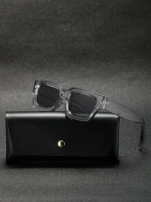 1pc Men's Retro Thick Frame Square Fashion Glasses With Rubber Frame For In Summer, Stylish Eyewear With Heavy Texture Suitable For Daily Commute. Available In Black, Brown, Clear Gray, Neutral Geometric Cube-Shaped Cyber-Style Glasses (With Eyeglass Cord) Halloween For Summer Beach Vacation,Outdoor,Travel - Dark Grey - View 3