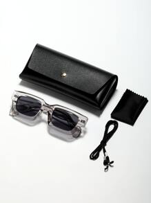 1pc Men's Retro Thick Frame Square Fashion Glasses With Rubber Frame For In Summer, Stylish Eyewear With Heavy Texture Suitable For Daily Commute. Available In Black, Brown, Clear Gray, Neutral Geometric Cube-Shaped Cyber-Style Glasses (With Eyeglass Cord) Halloween For Summer Beach Vacation,Outdoor,Travel - Dark Grey - View 4