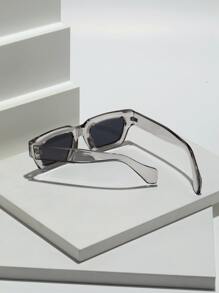 1pc Men's Retro Thick Frame Square Fashion Glasses With Rubber Frame For In Summer, Stylish Eyewear With Heavy Texture Suitable For Daily Commute. Available In Black, Brown, Clear Gray, Neutral Geometric Cube-Shaped Cyber-Style Glasses (With Eyeglass Cord) Halloween For Summer Beach Vacation,Outdoor,Travel - Dark Grey - View 5