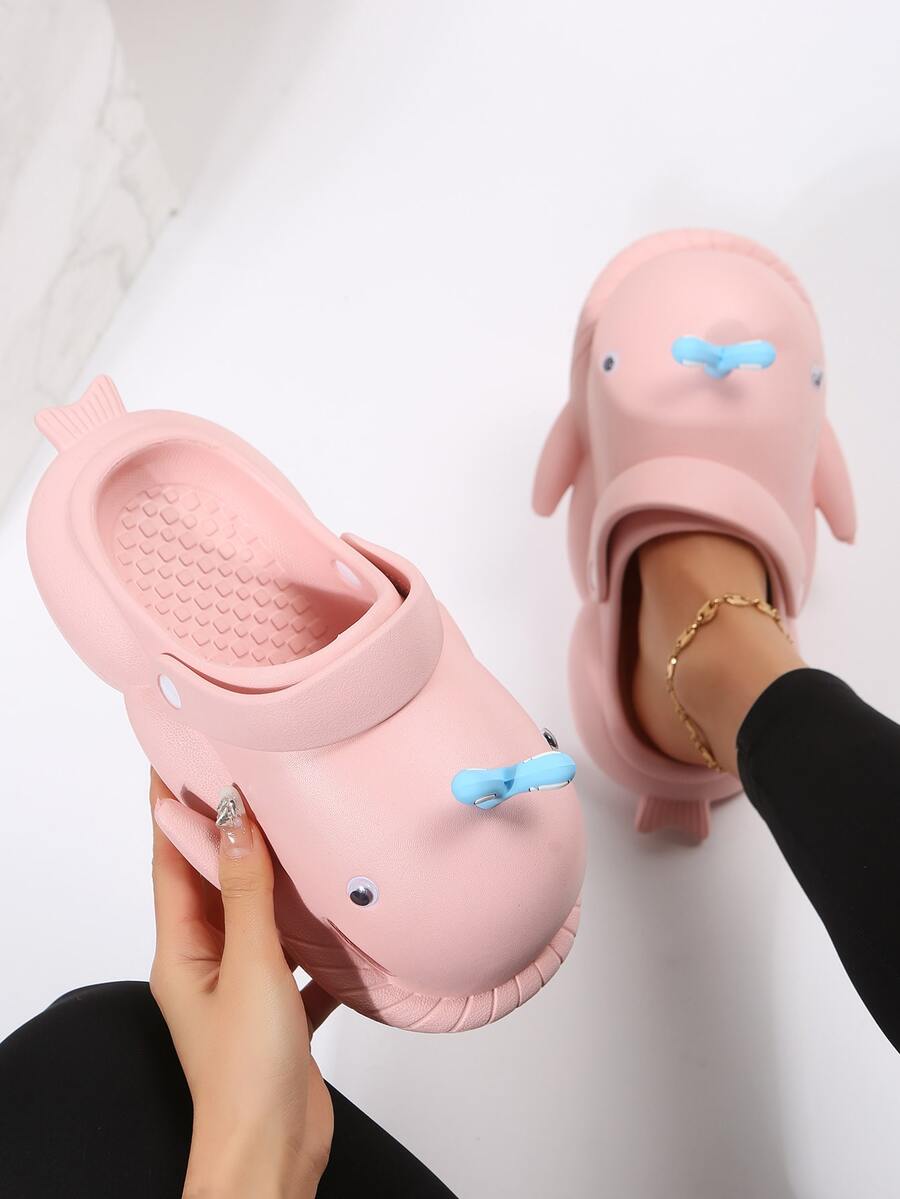 Women Cartoon Whales Design Vented Clogs, EVA Slingback Preppy Clogs - Pink - View 1