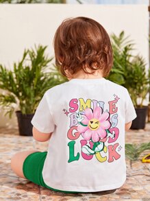 SHEIN Leap Crew Baby Slogan Graphic Tee & Shorts - Green - View 6