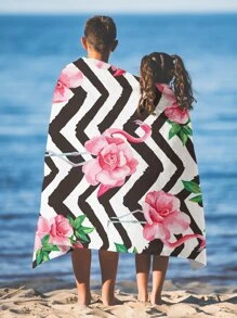 1pc Flower & Flamingo Pattern Beach Towel, Fiber Rectangle Travel Beach Towel For Swimming, Diving, Summer - Multicolor - View 5