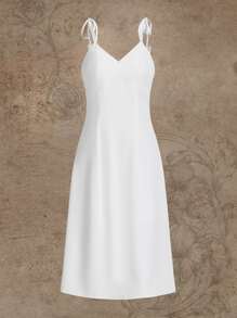 ROMWE Fairycore Vestido de tirantes con parche de mariposa de hombros con cordón - Blanco - Ver 2