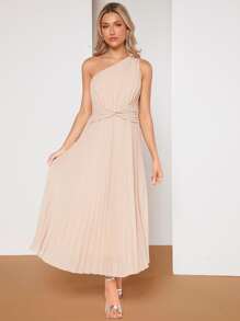 SHEIN Belle One Shoulder Twist Front Pleated Hem Bridesmaid Dress - Apricot - View 1