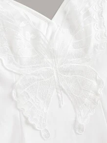 ROMWE Fairycore Vestido de tirantes con parche de mariposa de hombros con cordón - Blanco - Ver 4