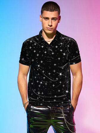 Manfinity RebelGame 男性 ギャラクシープリント ポロシャツ