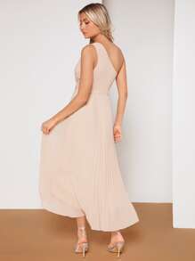 SHEIN Belle One Shoulder Twist Front Pleated Hem Bridesmaid Dress - Apricot - View 2