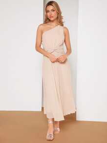 SHEIN Belle One Shoulder Twist Front Pleated Hem Bridesmaid Dress - Apricot - View 7