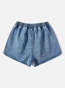 SHEIN EZwear 字母刺繡彈性腰帶牛仔短褲 - 中等水洗藍 - 查看 2