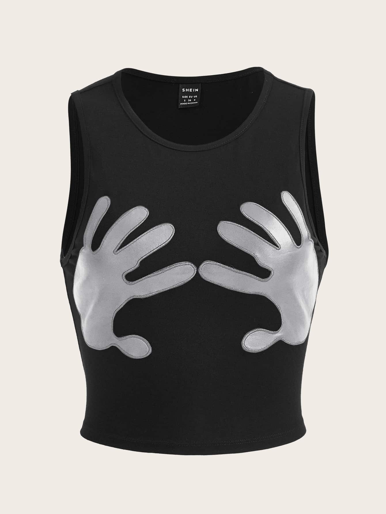 SHEIN ICON 手掌圖案背心上衣 - 黑色 - 查看 1