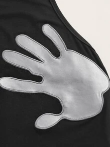 SHEIN ICON 手掌圖案背心上衣 - 黑色 - 查看 3