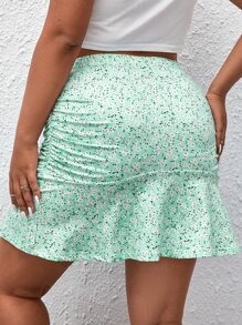 SHEIN Unity Váy Plus Size Xù Viên lá sen Họa tiết hoa Boho - Màu xanh chanh - Xem 2