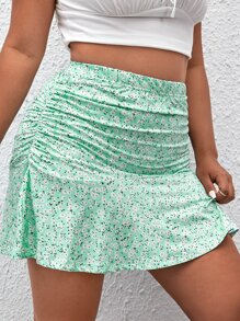 SHEIN Unity Váy Plus Size Xù Viên lá sen Họa tiết hoa Boho - Màu xanh chanh - Xem 5