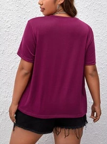 SHEIN Unity 大碼愛心圖案T恤 - 中紫紅色 - 查看 2