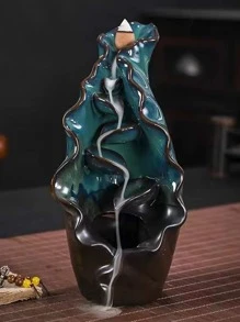 1入組陶瓷製品支架和20入組棒和1入組荷葉設計香爐套裝 - 藍色 - 查看 1