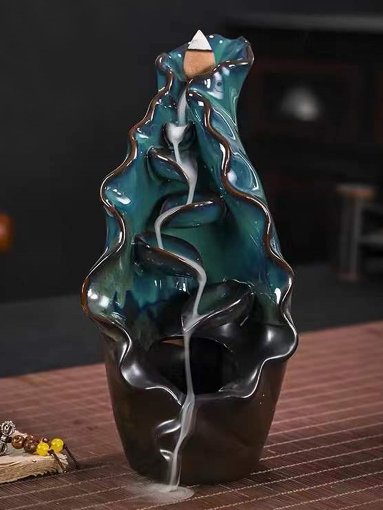 1入組陶瓷製品支架和20入組棒和1入組荷葉設計香爐套裝 - 藍色 - 查看 1