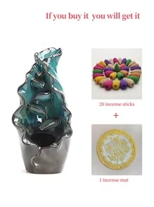 1入組陶瓷製品支架和20入組棒和1入組荷葉設計香爐套裝 - 藍色 - 查看 3