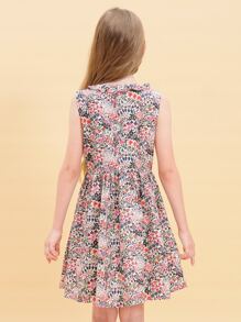 Chicas Vestido con estampado floral ribete con fruncido - Multicolor - Ver 2