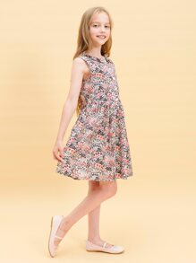 Chicas Vestido con estampado floral ribete con fruncido - Multicolor - Ver 6