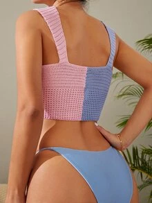de color combinado pecho con fruncido Cover up crop Top tank - Multicolor - Ver 2