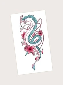 紋身貼紙,1張中國龍和花卉圖案一次性紋身適合男士,紋身貼紙成年人,逼真紋身貼花,適合女士和女孩 - 彩色 - 查看 3