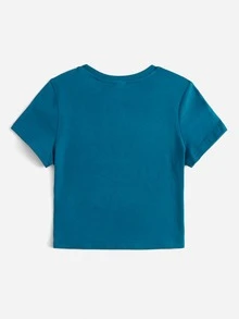 ROMWE PUNK 骷髏和字母圖案T恤 - 水鴨藍 - 查看 2