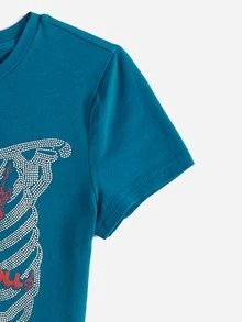 ROMWE PUNK 骷髏和字母圖案T恤 - 水鴨藍 - 查看 4