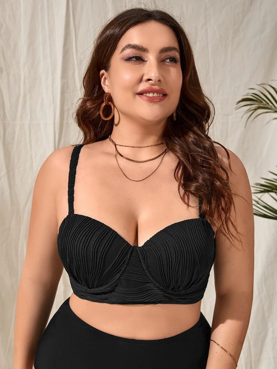 SHEIN Swim Curve Top bikini con abertura push up - Negro - Ver 1