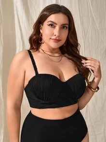 SHEIN Swim Curve Top bikini con abertura push up - Negro - Ver 3