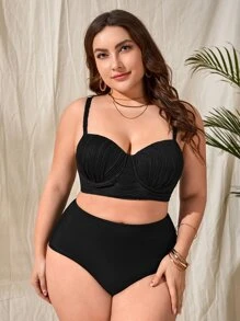 SHEIN Swim Curve Top bikini con abertura push up - Negro - Ver 5