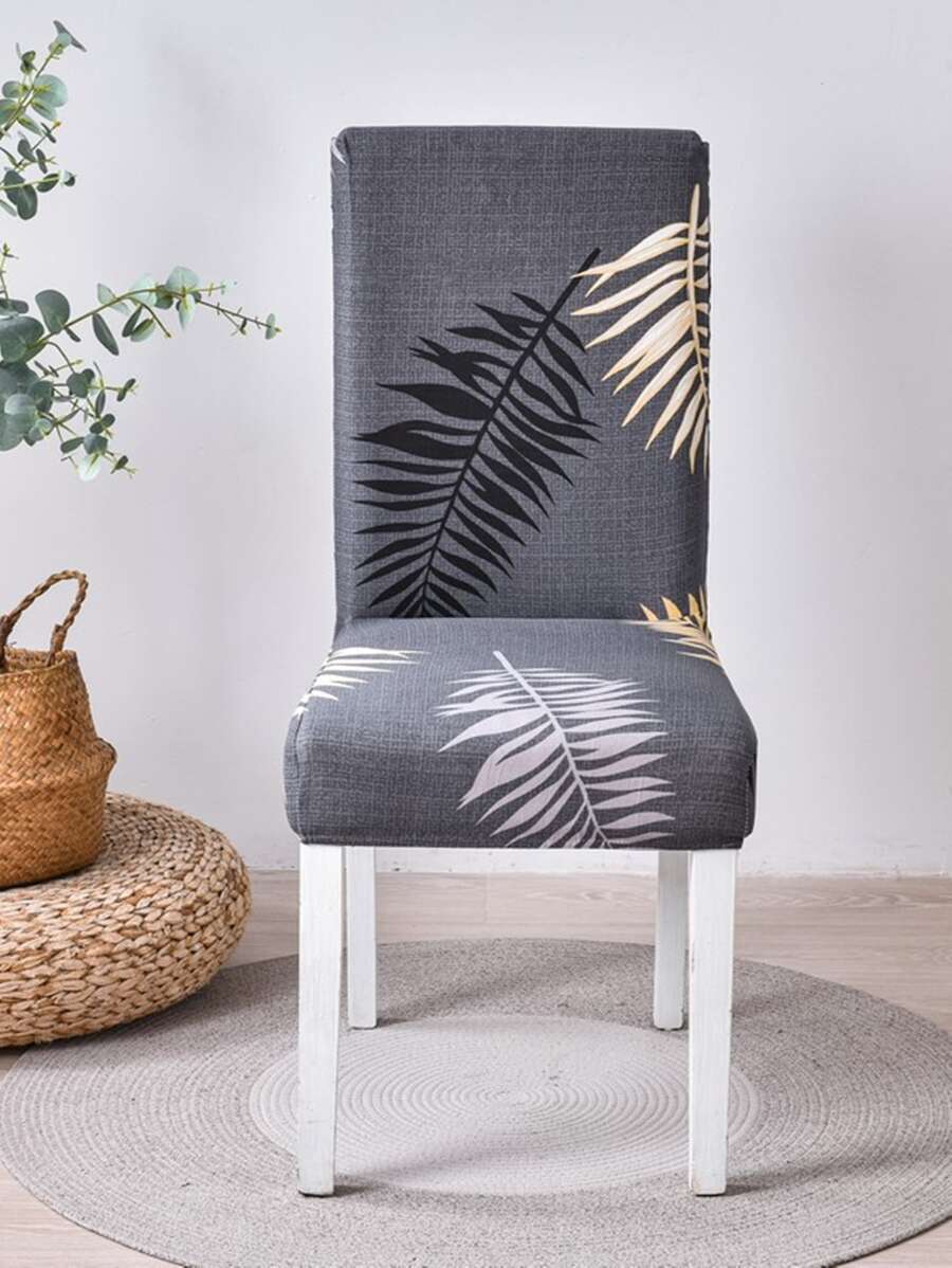 1入組樹葉圖案椅子套滌綸餐廳椅子套家用 - 彩色 - 查看 1