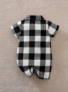 Yierying Pelele de manga corta de estilo casual rojo, negro y blanco para bebé niño, primavera/verano - Blanco y Negro - Ver 3