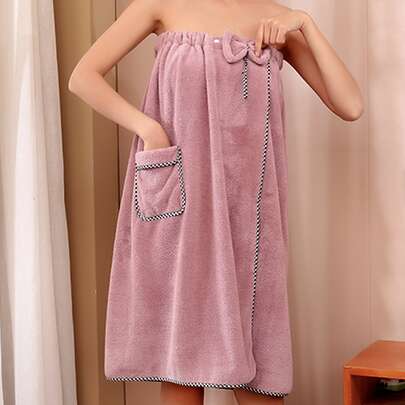 1 Áo choàng tắm bằng vải nỉ san hô thêu mềm mại, thấm hút dành cho nữ, tối giản và thời trang để sử dụng hàng ngày