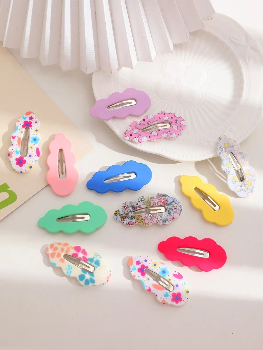 12 cái/bộ Kẹp tóc Bộ Với Nhiều màu Thiết kế đám mây Dễ thương - Nhiều màu - Xem 1