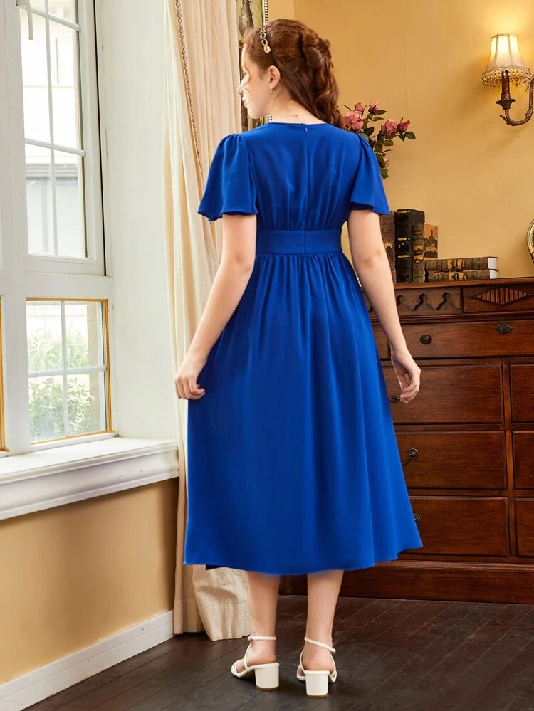 Teen Girls Butterfly Sleeve Button Front Dress