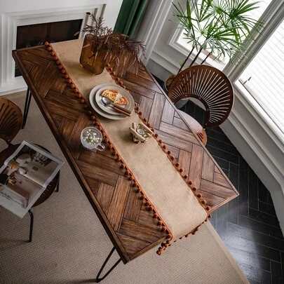 1入組絨球裝飾桌旗現代布藝廚房桌旗餐桌