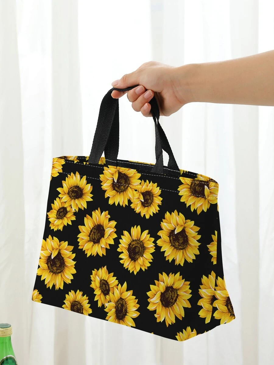 1入組向日葵圖案午餐袋聚酯纖維可重複使用午餐袋工作學校野餐海灘 - 彩色 - 查看 1
