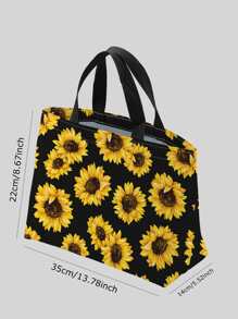 1入組向日葵圖案午餐袋聚酯纖維可重複使用午餐袋工作學校野餐海灘 - 彩色 - 查看 5